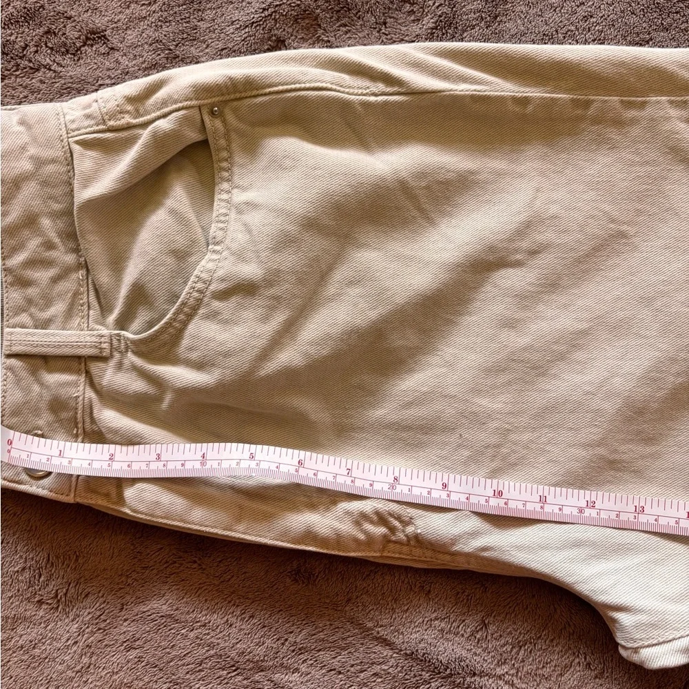 Zara High Waisted Mom Jeans Beige Tan Tapered Leg Denim Pants USA 10